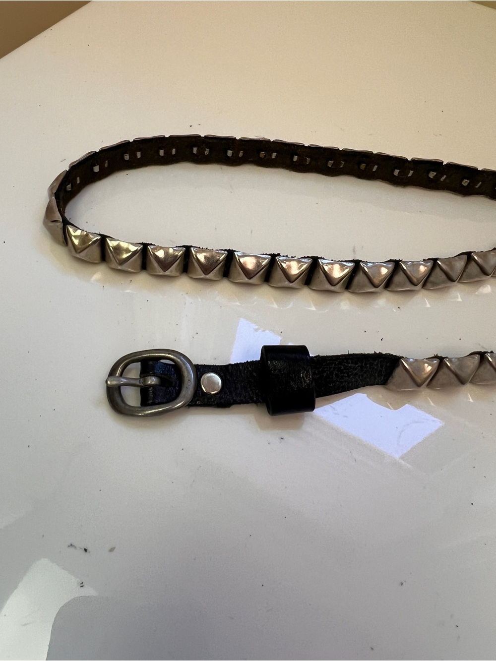 Studded Leather Skinny Belt - Black with Silver Studs - Picture 3 of 3
